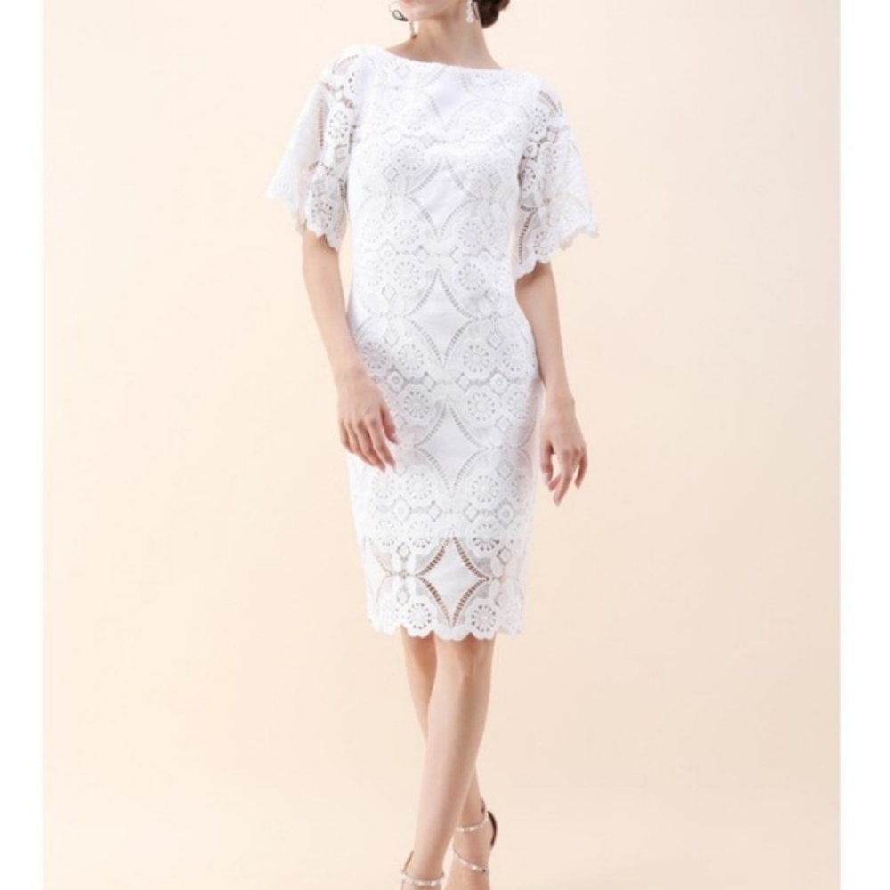 LAST ONE! Graceful White Crochet Midi Dress - Picture 2 of 7